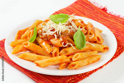 Penne with meat tomato sauce