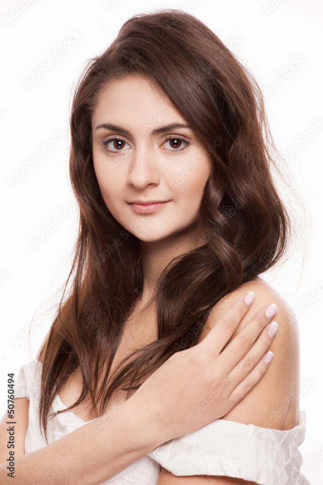 Beautiful brunette girl on white background Beautiful brunette girl on white background