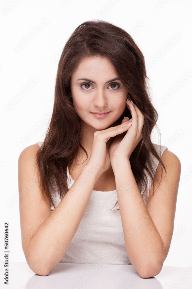 Beautiful brunette girl on white background Beautiful brunette girl on white background