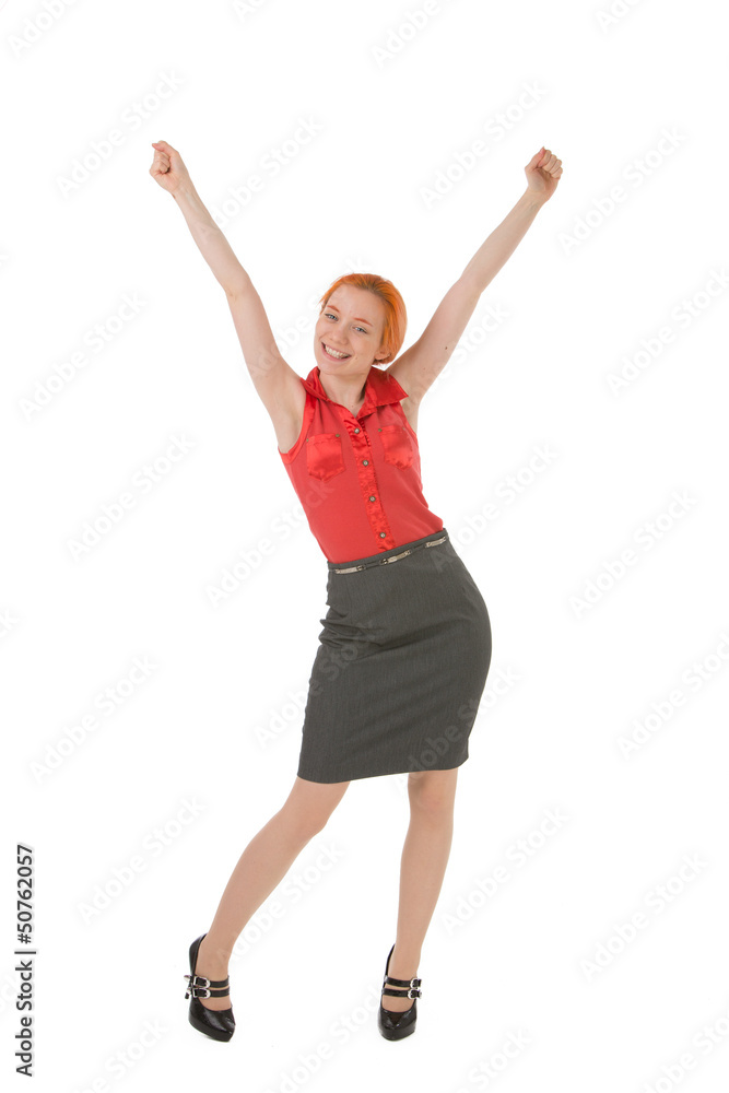 Happy business woman celebrating success on white Happy business woman celebrating success on white