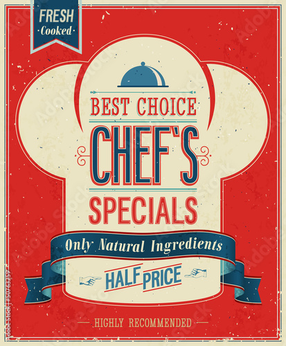 Vintage Chef`s specials Poster. Vector illustration.