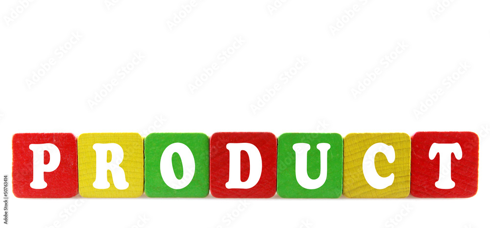 product - isolated text in wooden building blocks product - isolated text in wooden building blocks