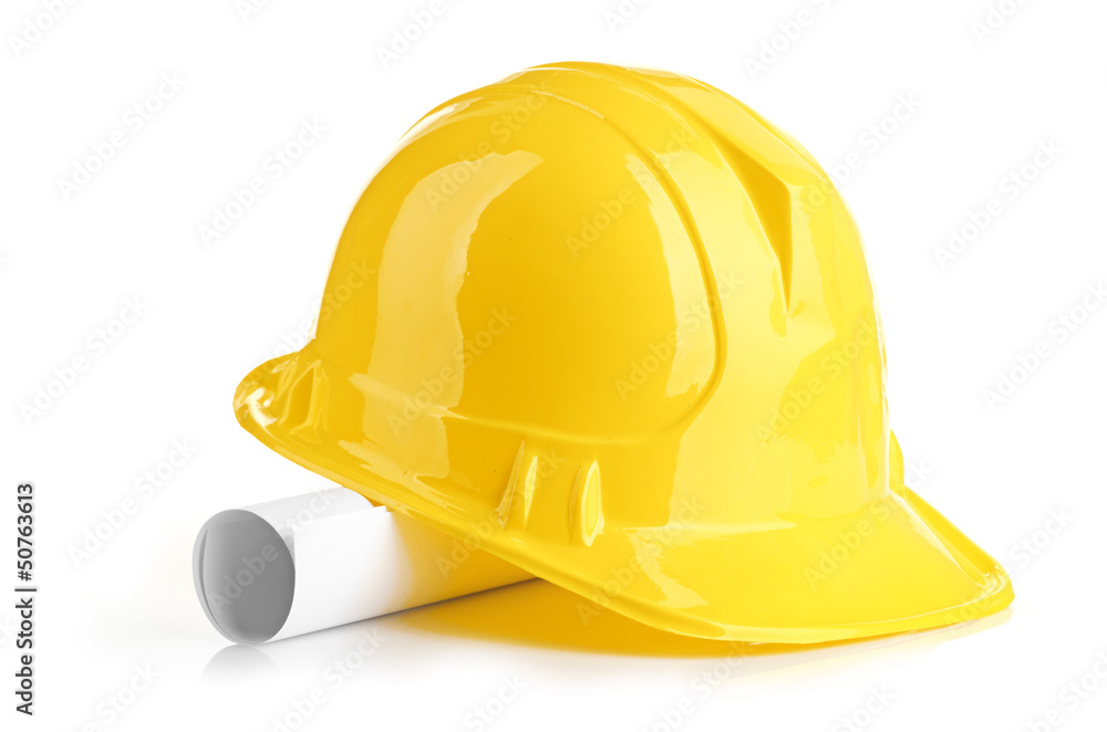 Fototapeta premium yellow helmet and roll paper