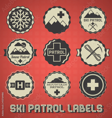 Vector Set: Vintage Ski Patrol Labels and Icons