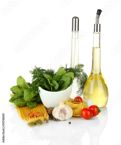 Composition of mortar, pasta and green herbals, isolated