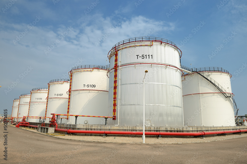 big Industrial oil tanks in a refinery