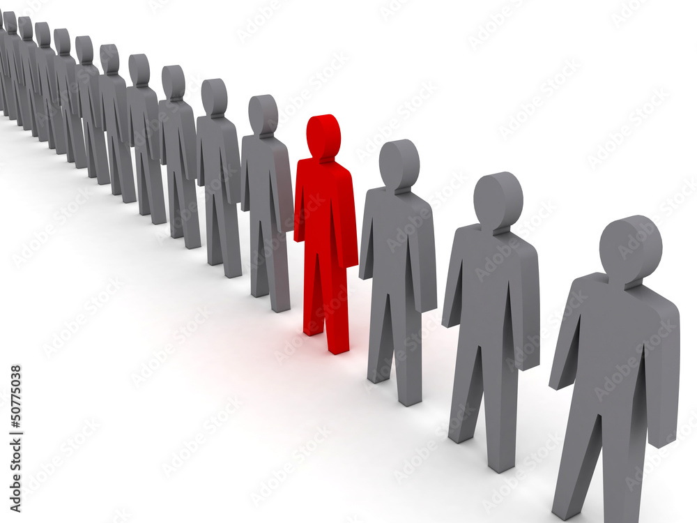 Unusual person in row. Concept 3D illustration Unusual person in row. Concept 3D illustration
