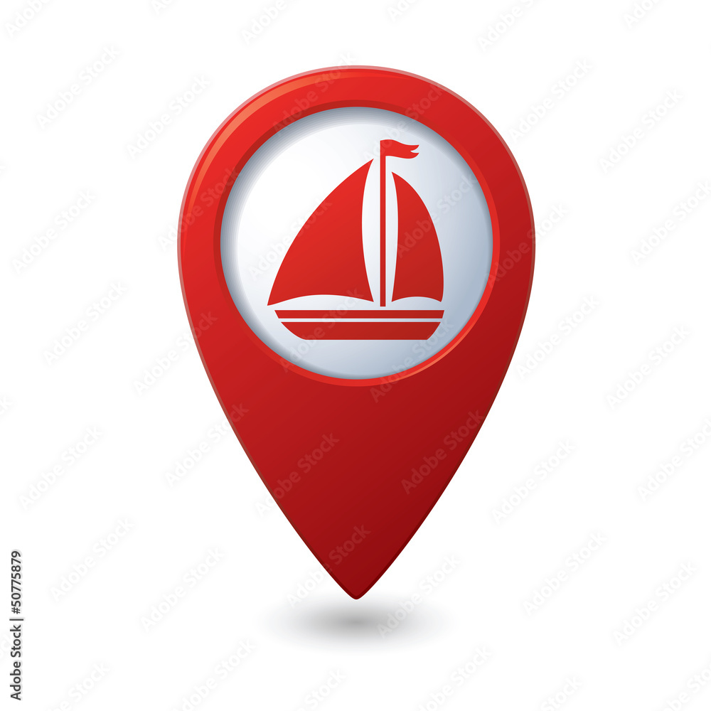 Map pointer with sailboat icon. Vector illustration Map pointer with sailboat icon. Vector illustration