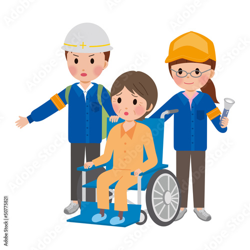 避難誘導する人々