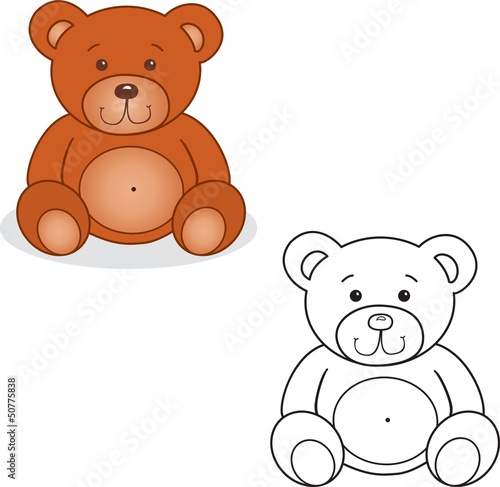 Coloring book. Bear toy vector illustration.