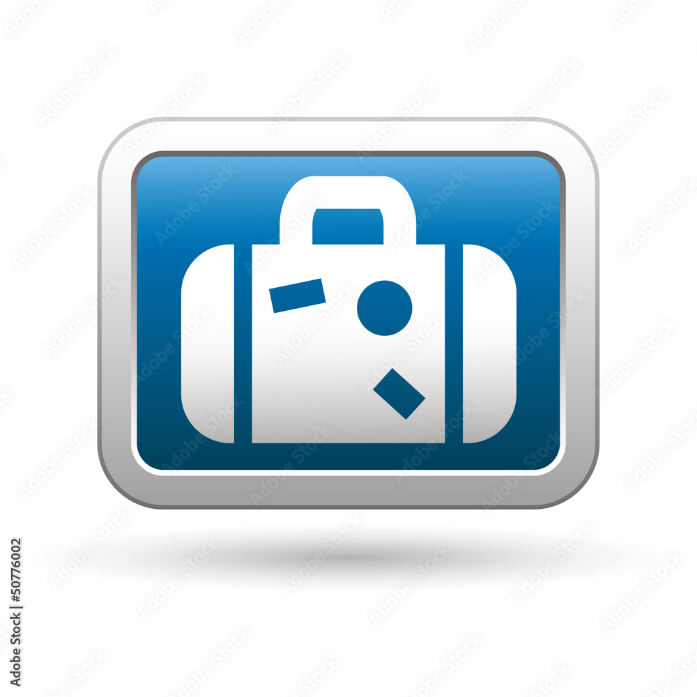 Suitcase icon on the blue with silver rectangular button. Vector Suitcase icon on the blue with silver rectangular button. Vector