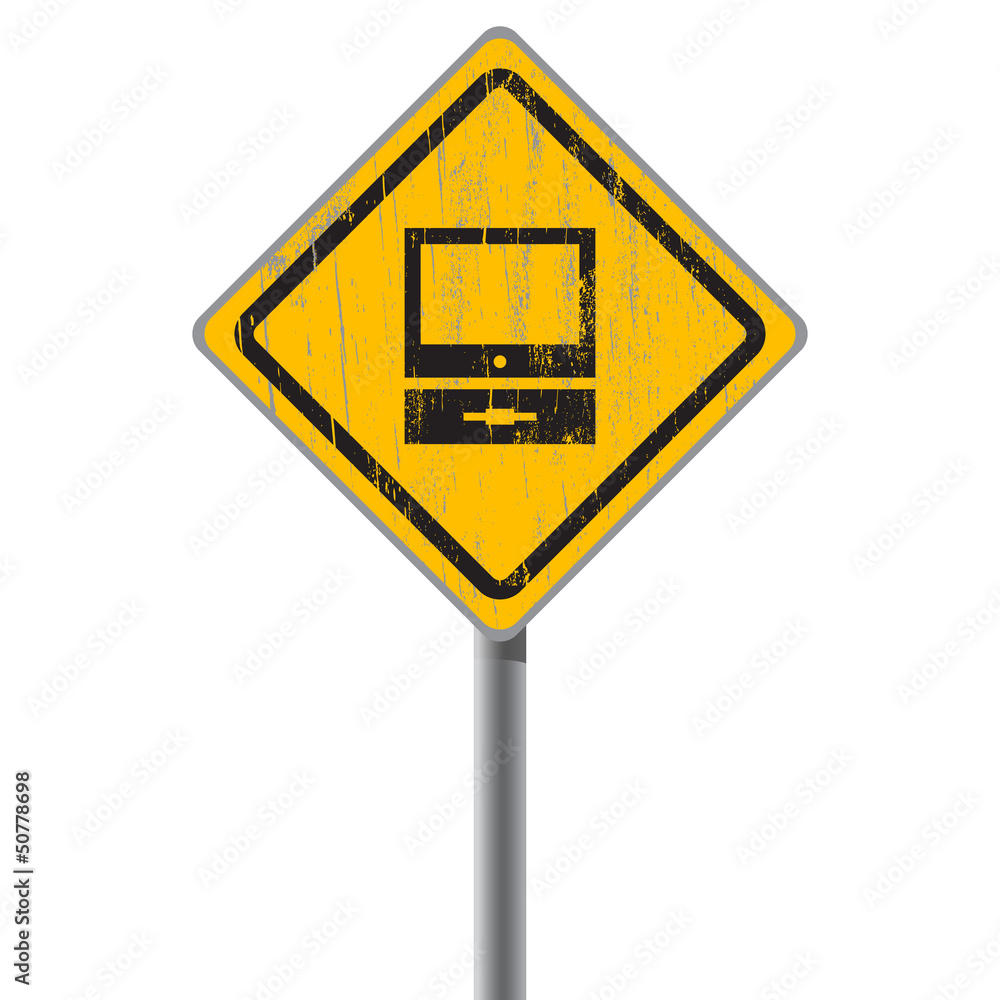 Old-fashioned personal computer on shabby street sign. Old-fashioned personal computer on shabby street sign.