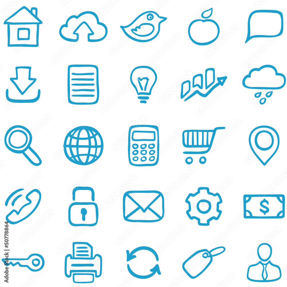 Hand-drawn icons for design. Hand-drawn icons for design.