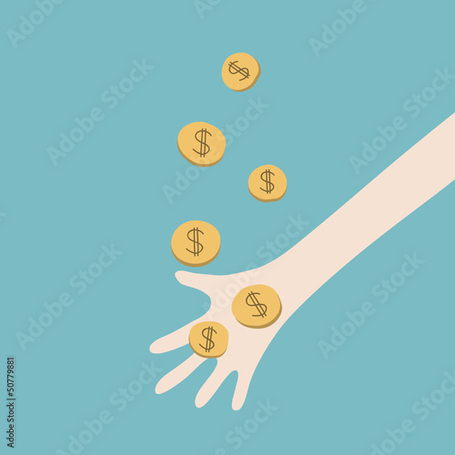 A hand catching falling coin