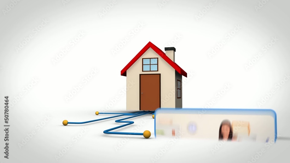 Animation with 3d house and video of woman cleaning Animation with 3d house and video of woman cleaning