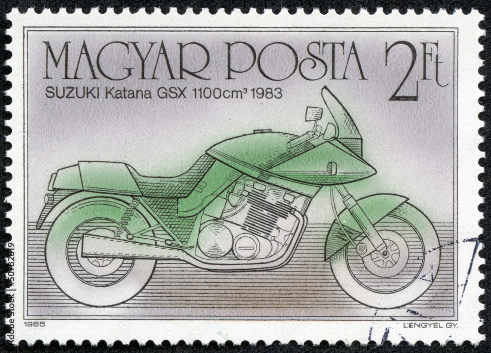 Stamp shows image of a motorcycle, Suzuki Katana GSX