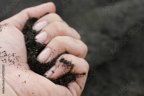 Handful of black volcanic sand
