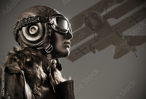 Fototapet Woman aviator: fashion model portrait