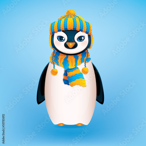 Cute Penguin on Blue Background