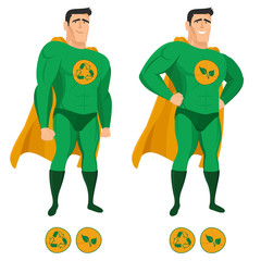 Fototapete Superhelden Recycle superhero in green uniform with a cape  © ivanbaranov