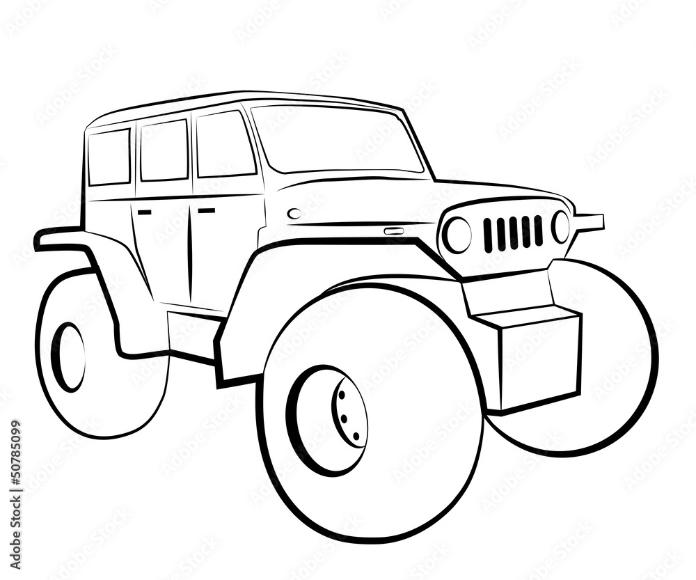 Monster truck. Cartoon 4x4 vehicle.