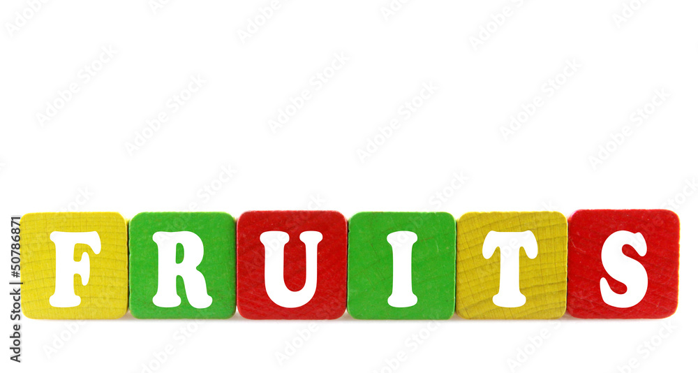 fruits - isolated text in wooden building blocks