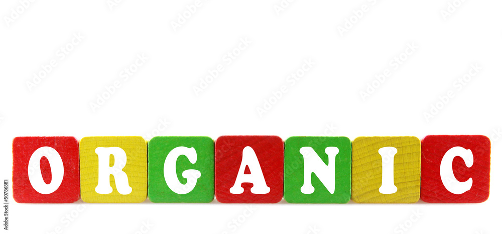 organic - isolated text in wooden building blocks Stock Photo | Adobe Stock