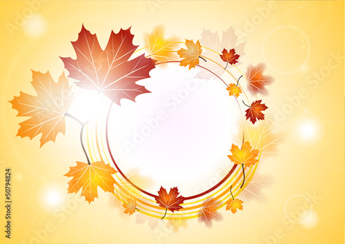 Médaillon de feuilles d'automne avec effets de lumière