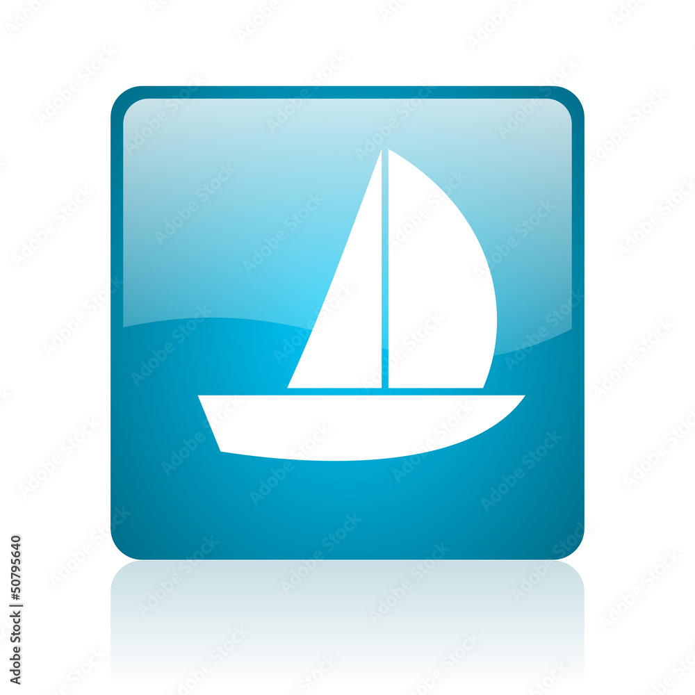 yacht blue square web glossy icon yacht blue square web glossy icon