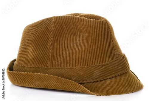 Old brown hat on isolated on white background photo