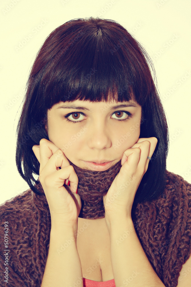 portrait girl with scarf on neck portrait girl with scarf on neck