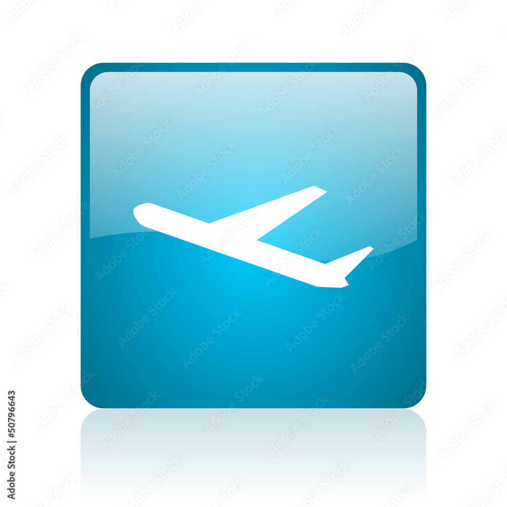 airplane blue square web glossy icon