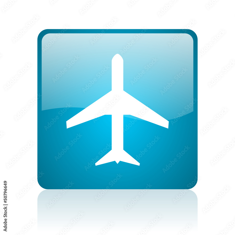 airplane blue square web glossy icon