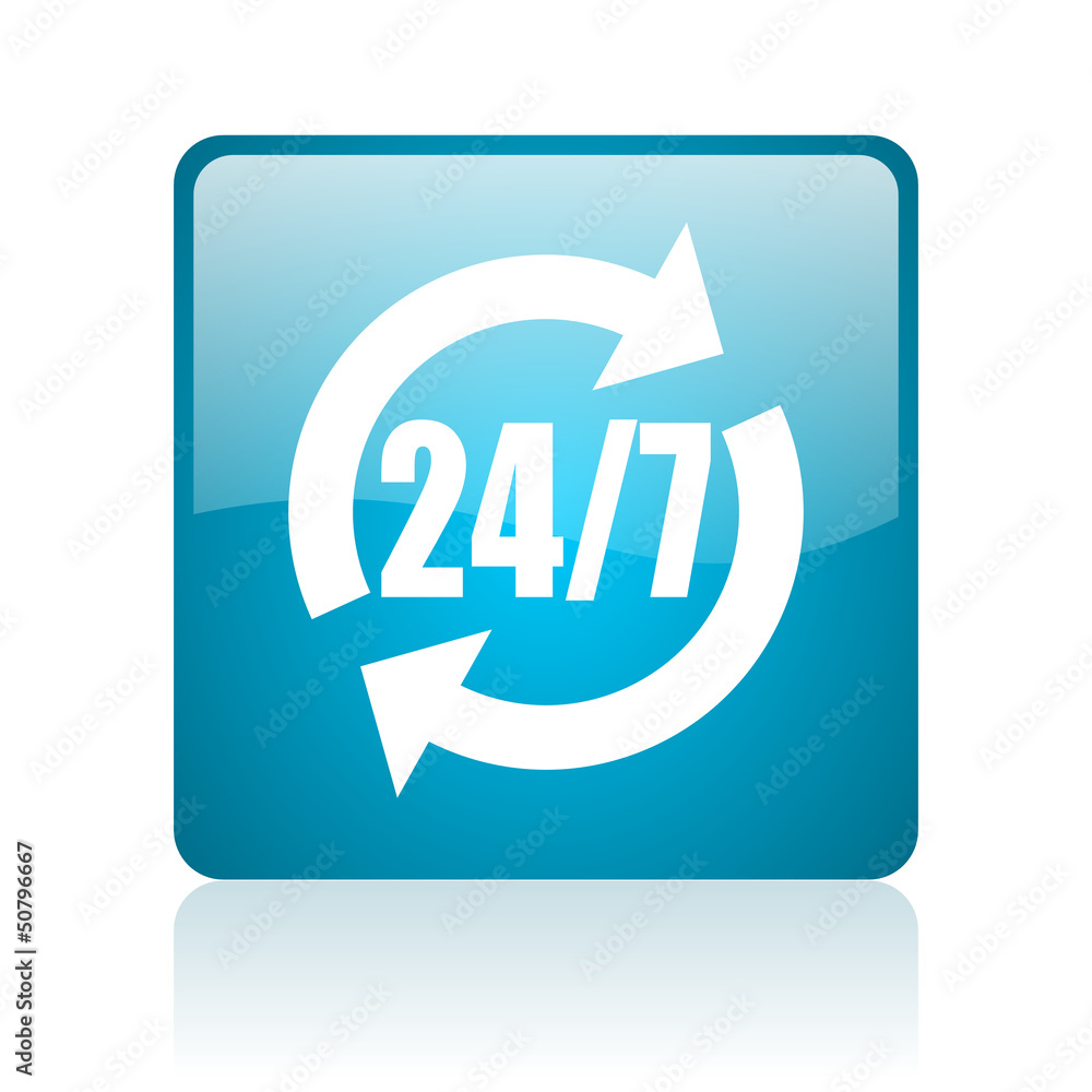 24/7 service blue square web glossy icon 24/7 service blue square web glossy icon