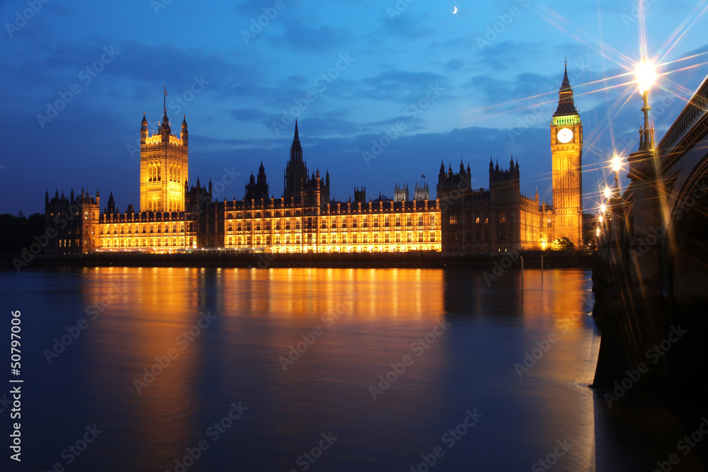 Big Ben and Houses of Parliament at evening, London, UK