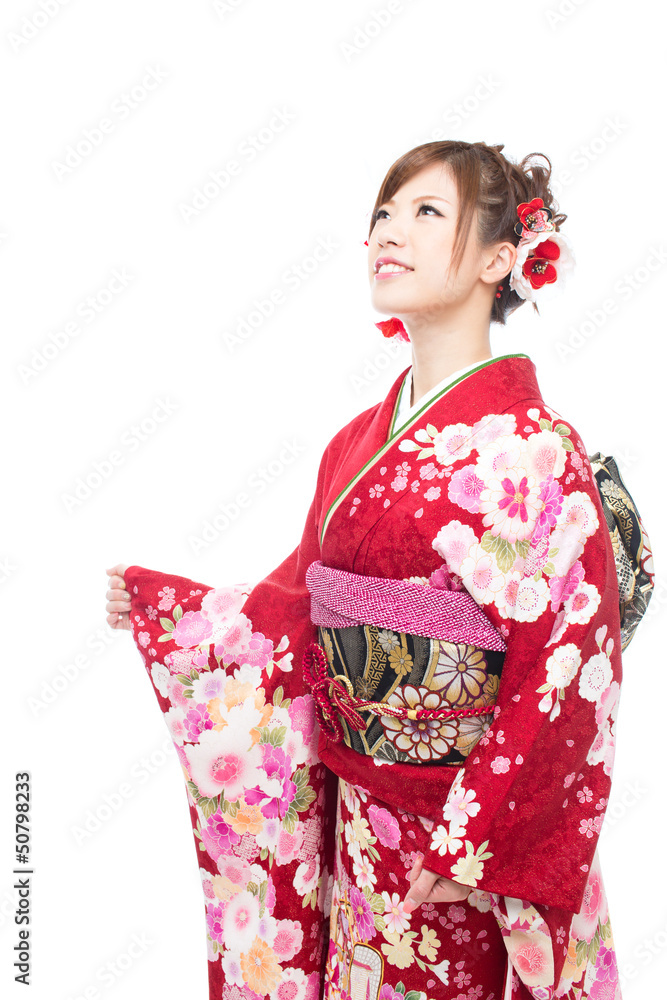 Beautiful kimono woman on white background Beautiful kimono woman on white background