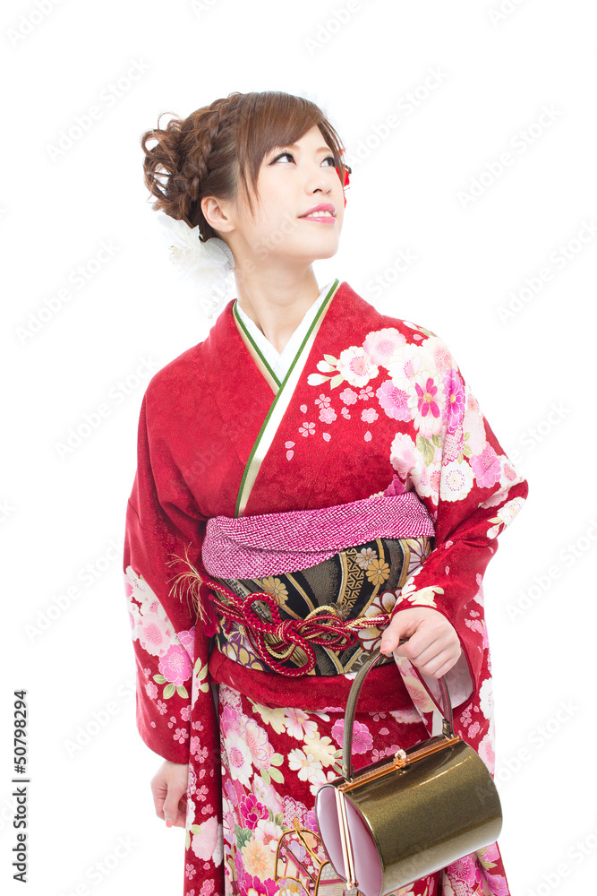 Beautiful kimono woman on white background Beautiful kimono woman on white background