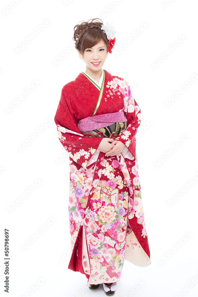 Beautiful kimono woman on white background Beautiful kimono woman on white background