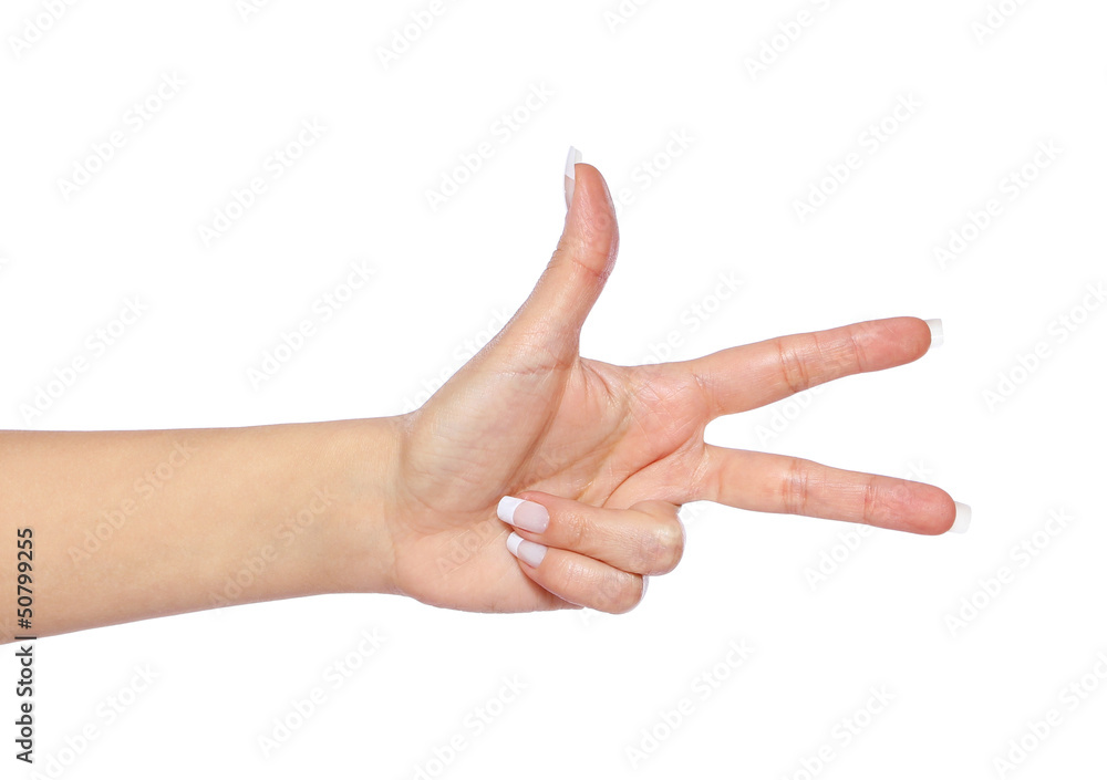 hand showing three fingers isolated on white hand showing three fingers isolated on white