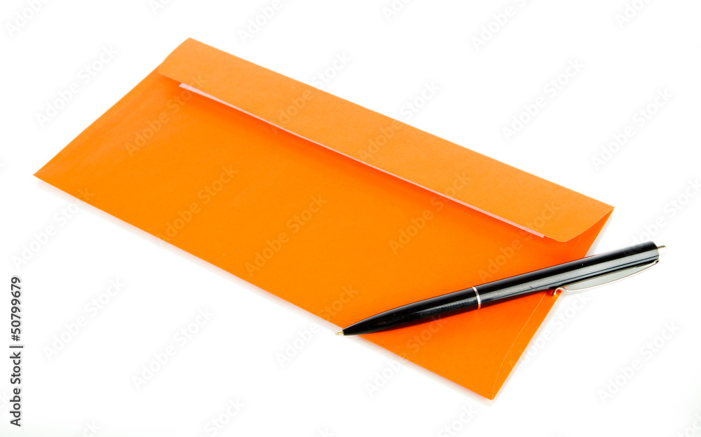 Envelope with pen isolated on white Envelope with pen isolated on white