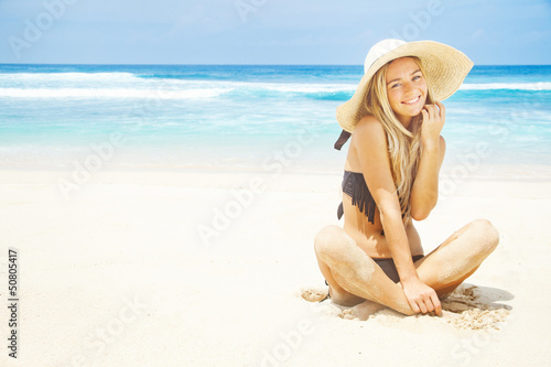 woman in hat on a beach, bali