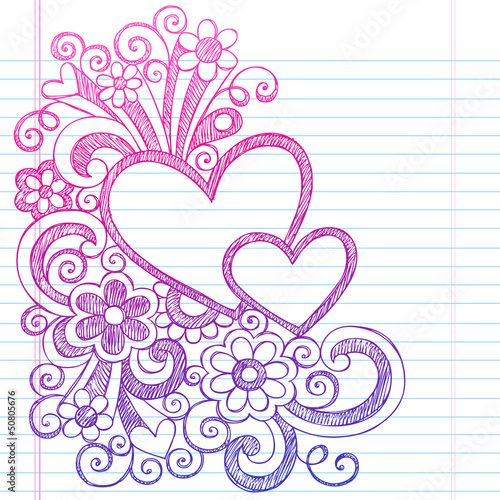 Love Hearts Sketchy Notebook Doodles Vector Illustration