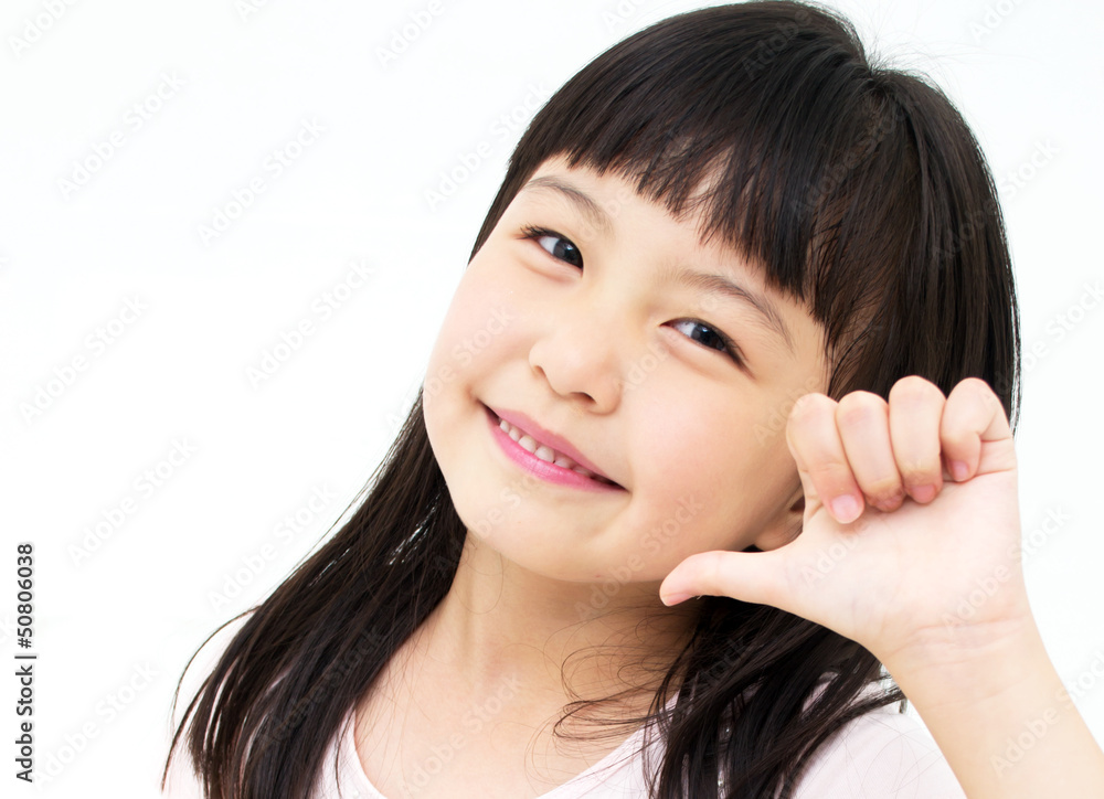 Smiling Excited Young Girl Number 1 Hand Gesture Smiling Excited Young Girl Number 1 Hand Gesture