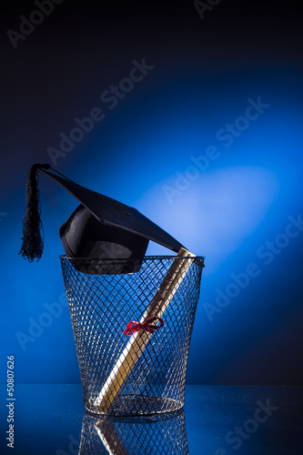 school drop out concept with hat and diploma