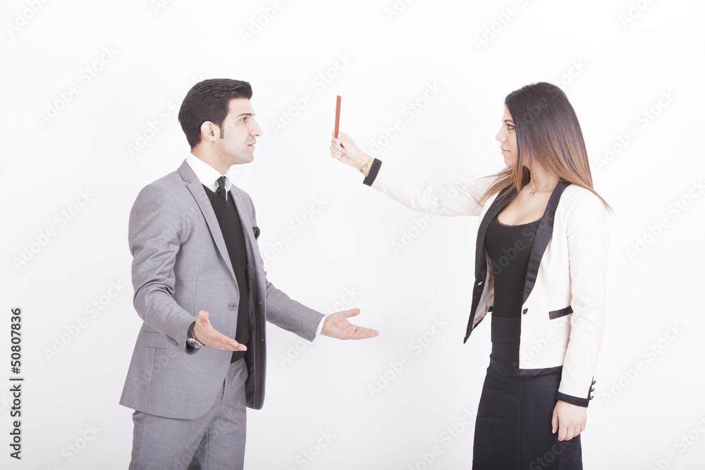 business woman showing executive red card business woman showing executive red card