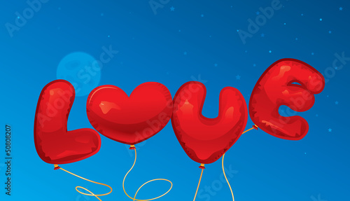 Love balloons text and heart shape
