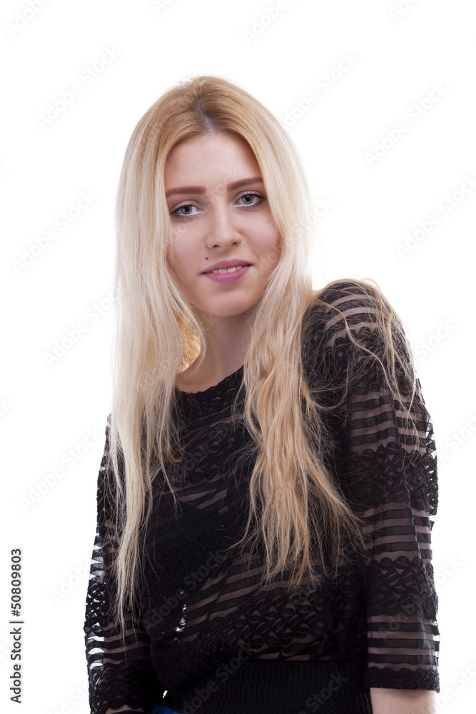 Close up portrait of a beautiful caucasian girl isolated on whit Close up portrait of a beautiful caucasian girl isolated on whit