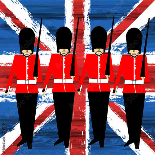Canvas Print Guardsmen Marching Over A Union Jack Background