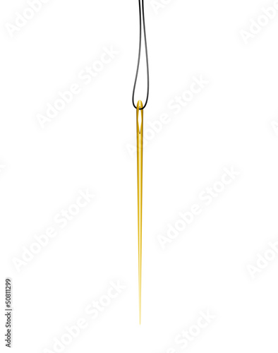 Golden needle hanging on a thread