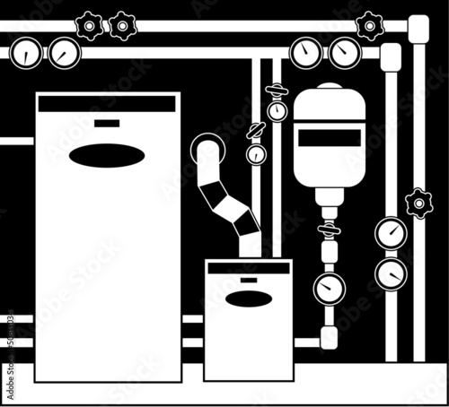 Boiler room in black and white color.